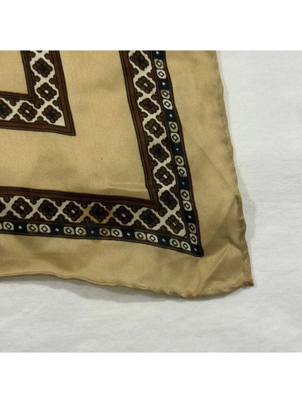 Echo Scarf Vintage Brown Tan Geometric Print Hand Rolled